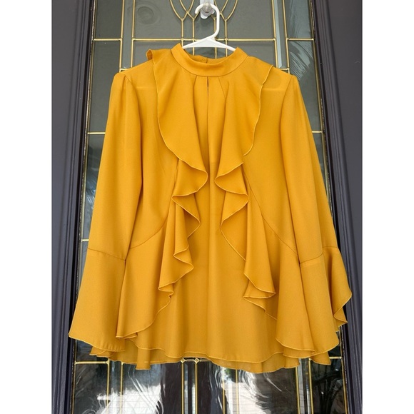 WAYF yellow gold ruffle top bell sleeves SM - Picture 1 of 7